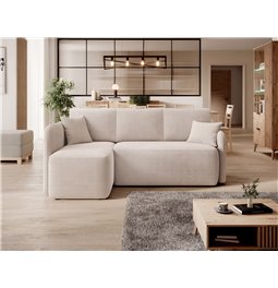 Угловой диван Elhadson L, раздвижной, Jarell 18, волнистый бархат, бежевый, H89x206x150cm