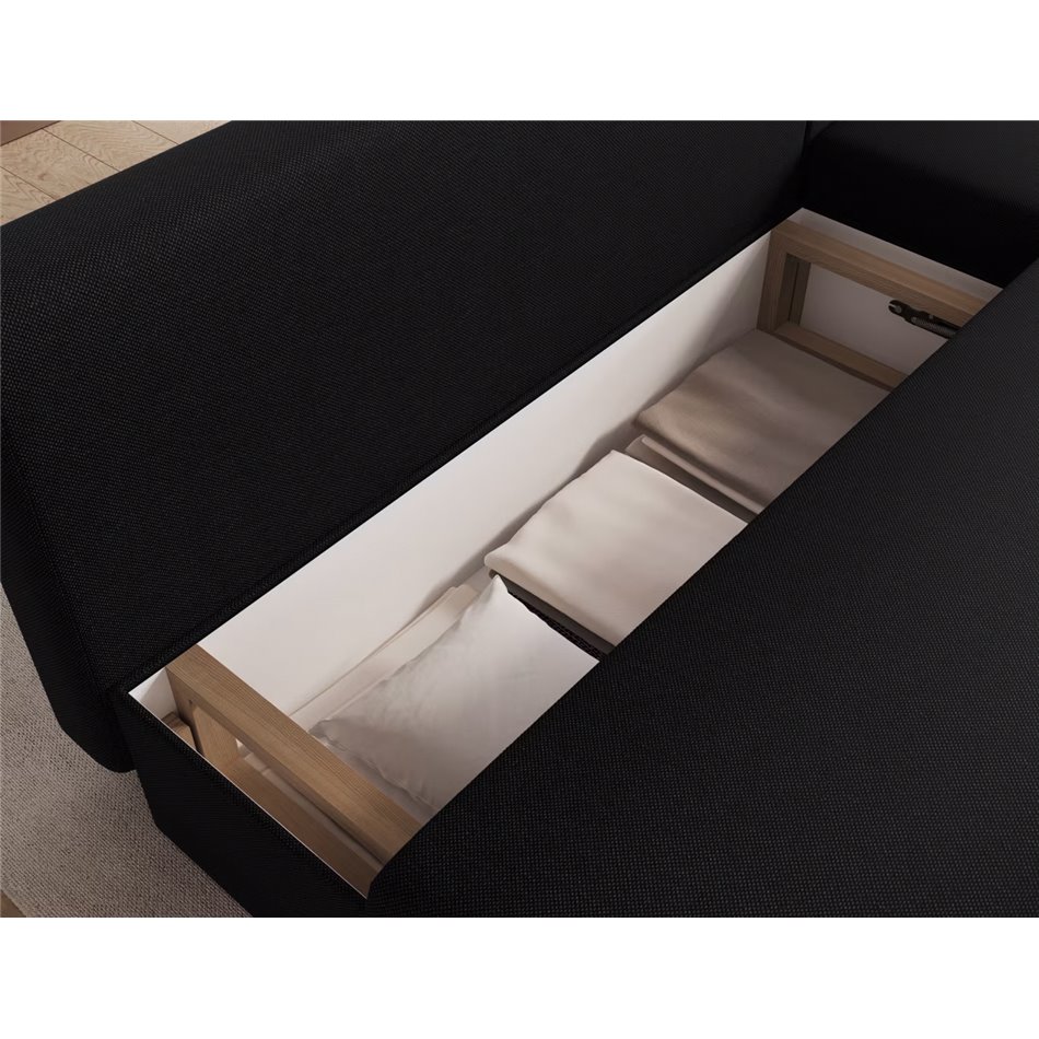 Угловой диван Elgino L/R Reversible, раздвижной, Sawana 14, черный, H90x201x143cm