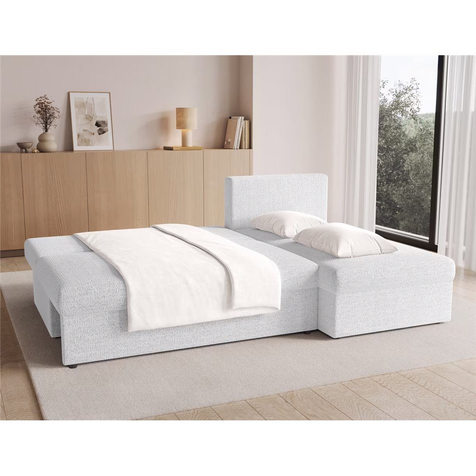 Угловой диван Elgino L/R Reversible, раздвижной, Royal 01, букле, белый, H90x201x143cm