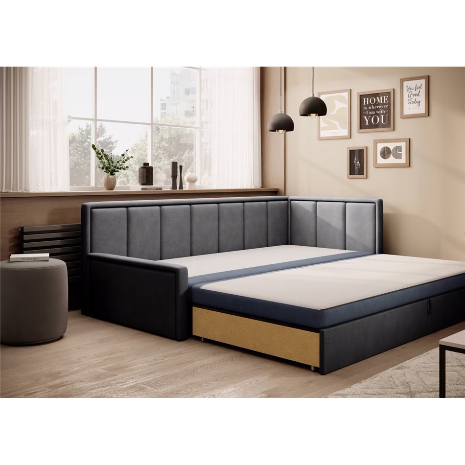 Sofa bed Elfulgeo R, sleeping function, Poco 40, Poco 04, dark blue, H77x214x82cm