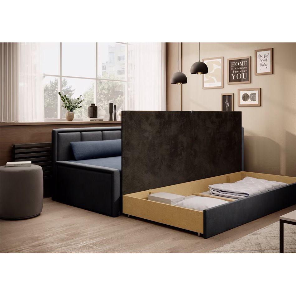 Sofa bed Elfulgeo R, sleeping function, Poco 40, Poco 04, dark blue, H77x214x82cm
