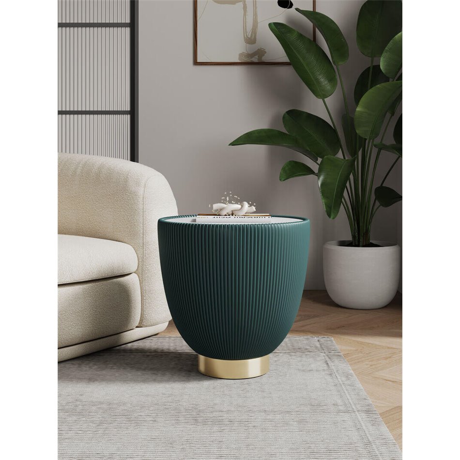 Side table Jello Green, sintered stone/metal/eco leather, D50cm H50cm