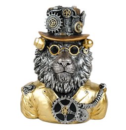 Deco figurine Steampunk Lion, silver/gold color, H20.5x11.5x16cm