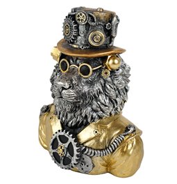 Deco figurine Steampunk Lion, silver/gold color, H20.5x11.5x16cm