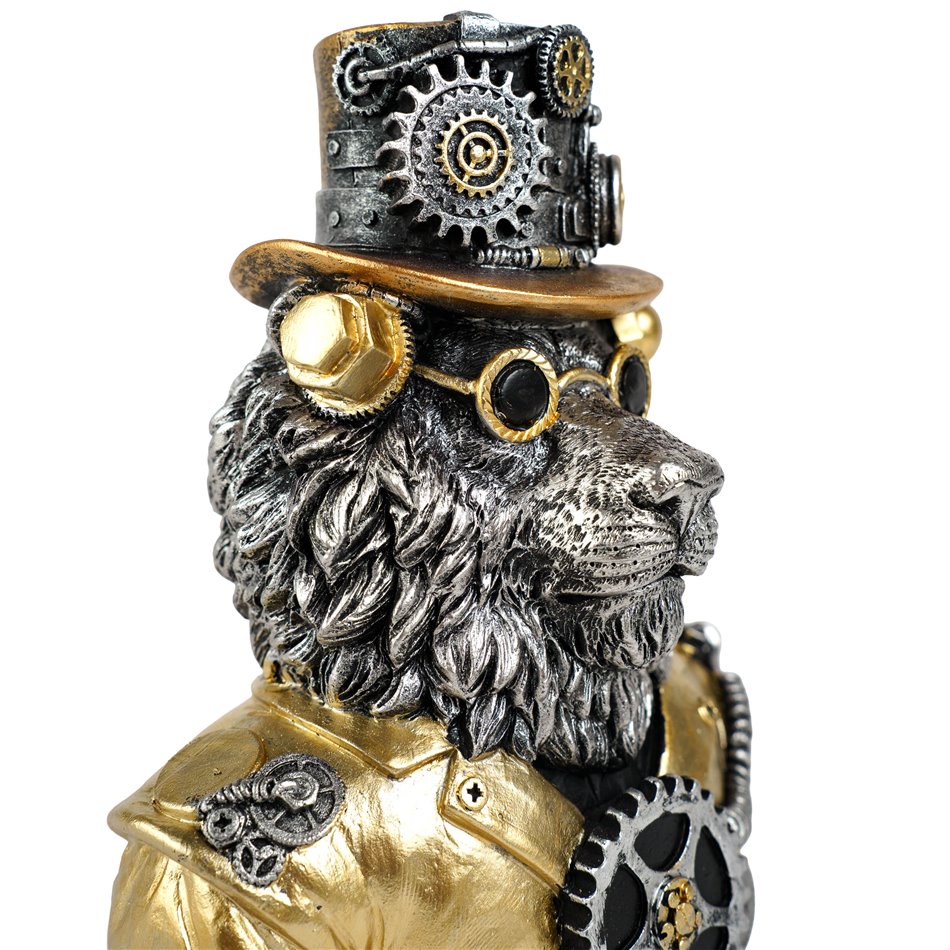 Dekoratiivne kuju Steampunk Lion, hõbedane/kuldne värv, H20.5x11.5x16cm