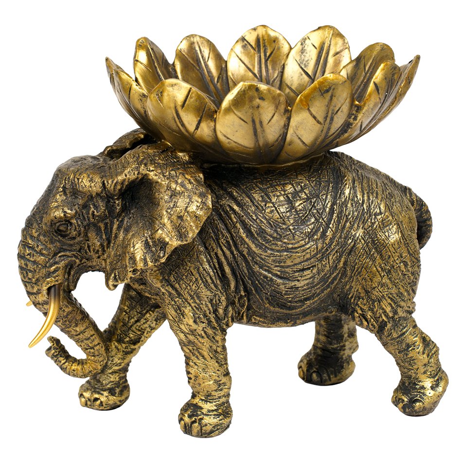 Deco figurine Elephant with tray, black/gold color, H22.5x26x17cm