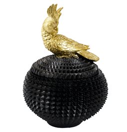 Deco figurine box with lid Bird, black/gold color, H21x15x15cm
