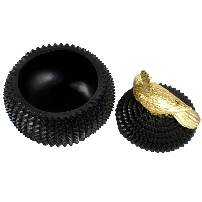 Deco figurine box with lid Bird, black/gold color, H21x15x15cm