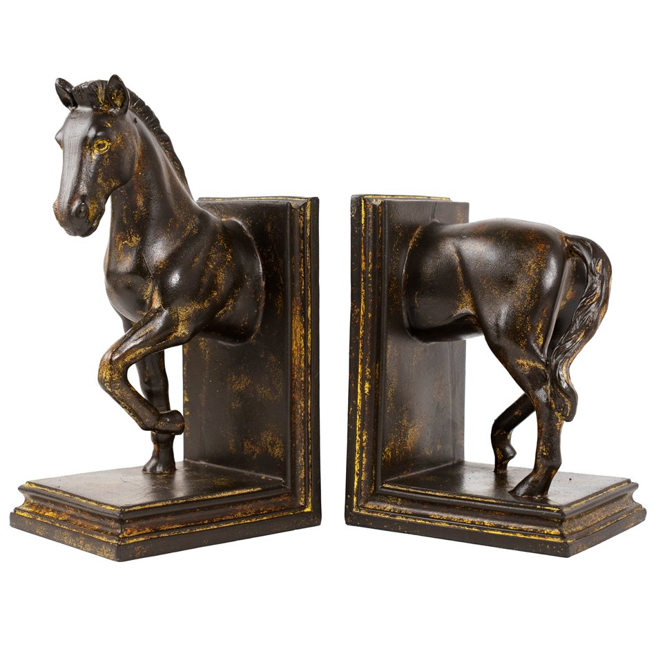 Raamatuhoidja Horse, pruun/kuldne värv, komplekt, H22.5x26x10cm