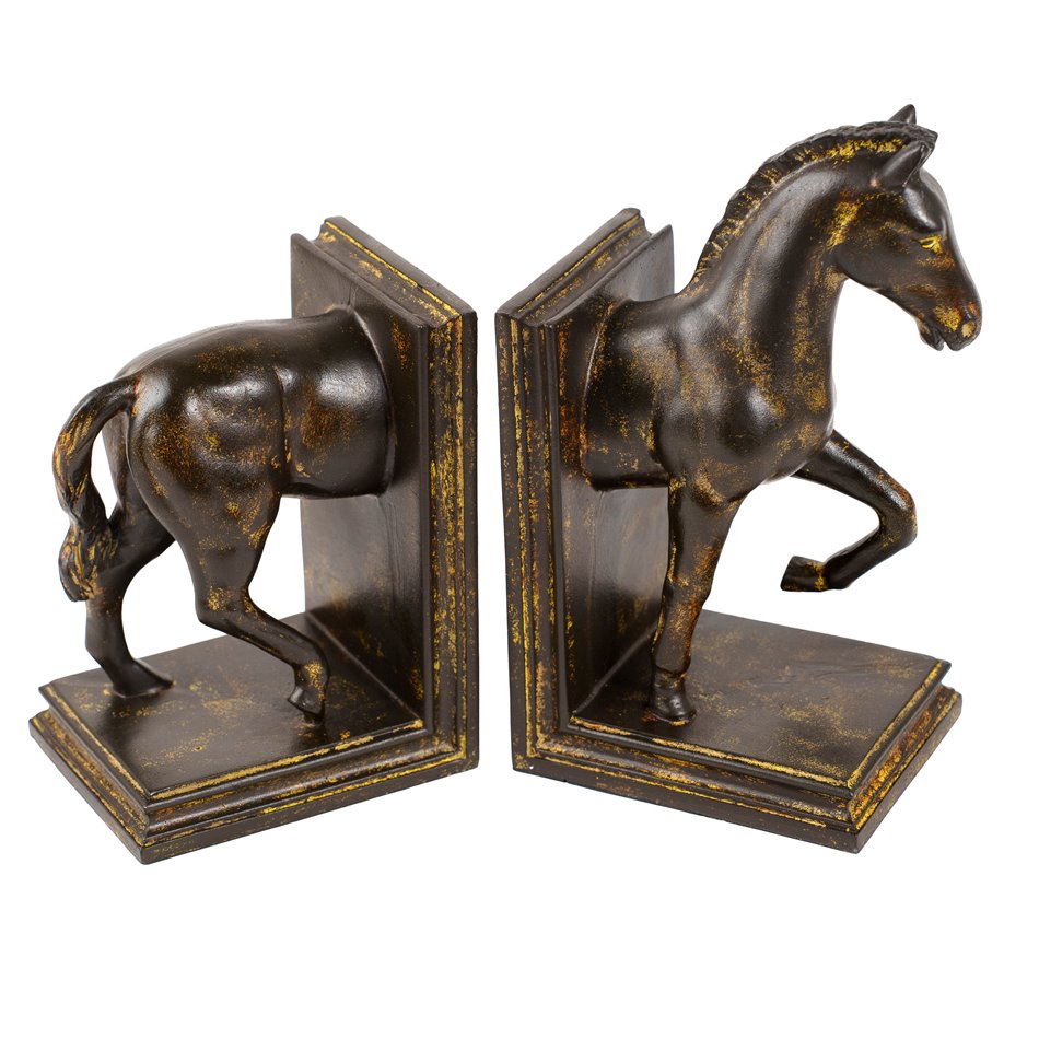 Raamatuhoidja Horse, pruun/kuldne värv, komplekt, H22.5x26x10cm
