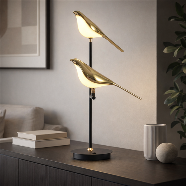 Table lamp Malarro 2, black/gold color, H53cm, D18cm, LED 6W, 3000K