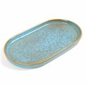 Plate Scratch Blue L, oval, brown/blue, porcelain, 31x18cm H3cm