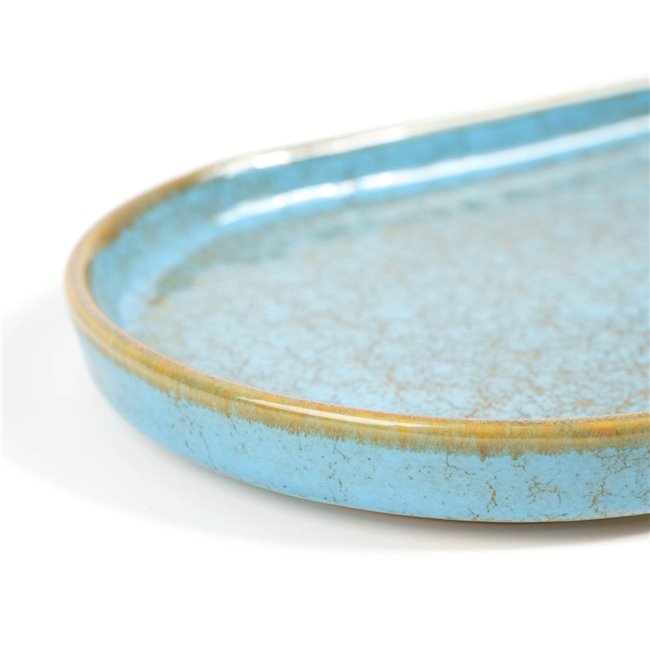 Plate Scratch Blue L, oval, brown/blue, porcelain, 31x18cm H3cm