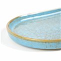 Plate Scratch Blue L, oval, brown/blue, porcelain, 31x18cm H3cm
