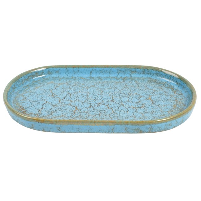 Plate Scratch Blue, oval, brown/blue, porcelain, 25x14cm H2cm