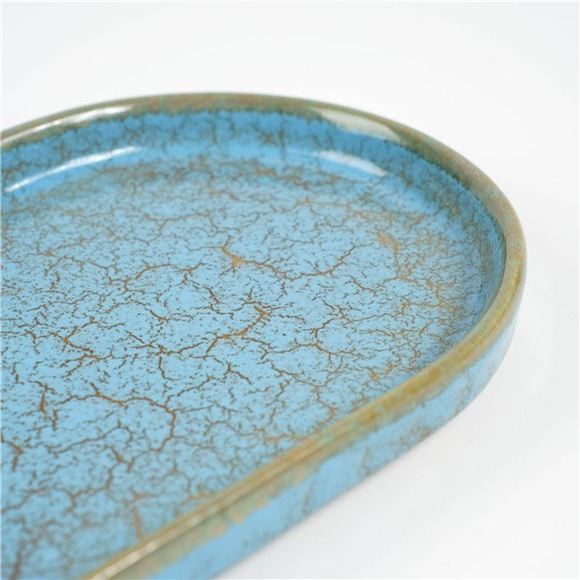 Plate Scratch Blue, oval, brown/blue, porcelain, 25x14cm H2cm