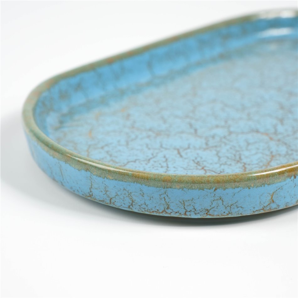 Plate Scratch Blue, oval, brown/blue, porcelain, 25x14cm H2cm