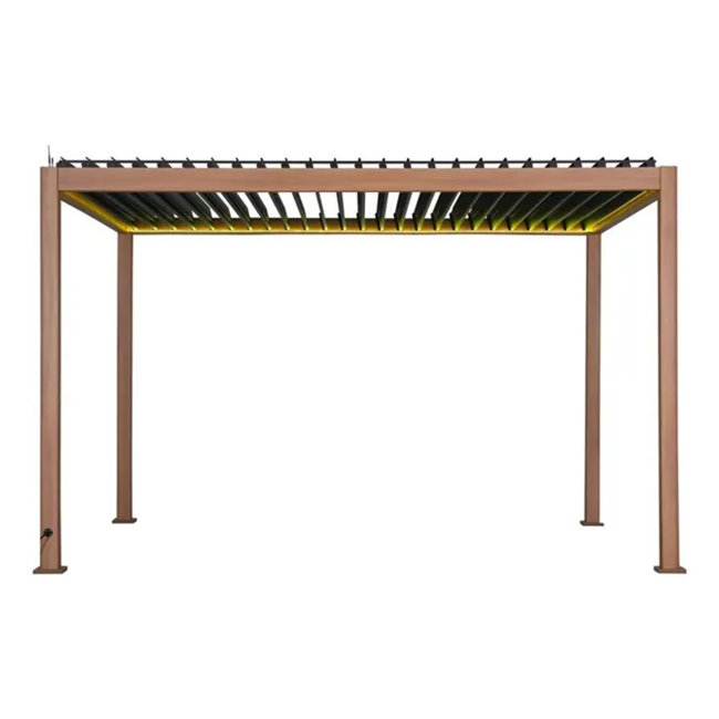 Aia varjualune/pergola Laevora 4x3m, elektriliselt reguleeritav katus, alumiinium, meevärvi puiduimitatsiooniga