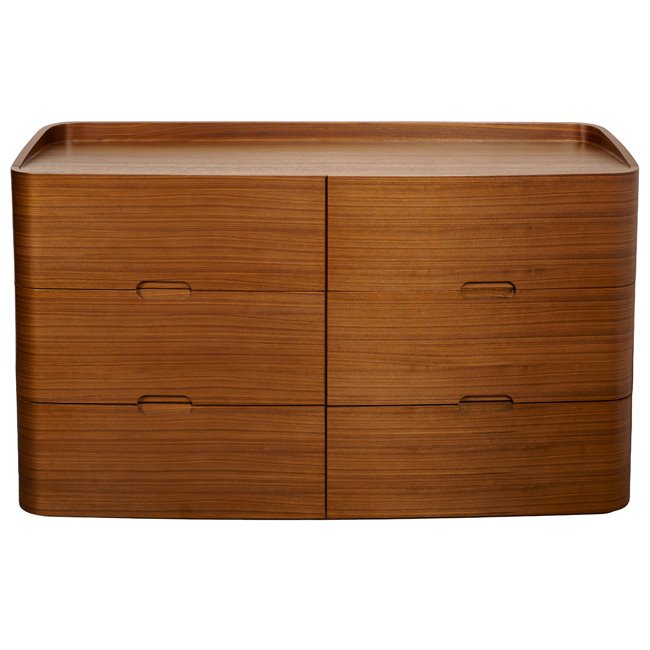 Six drawers dresser Raften 6, walnut veneer/MDF, H84x140x45cm