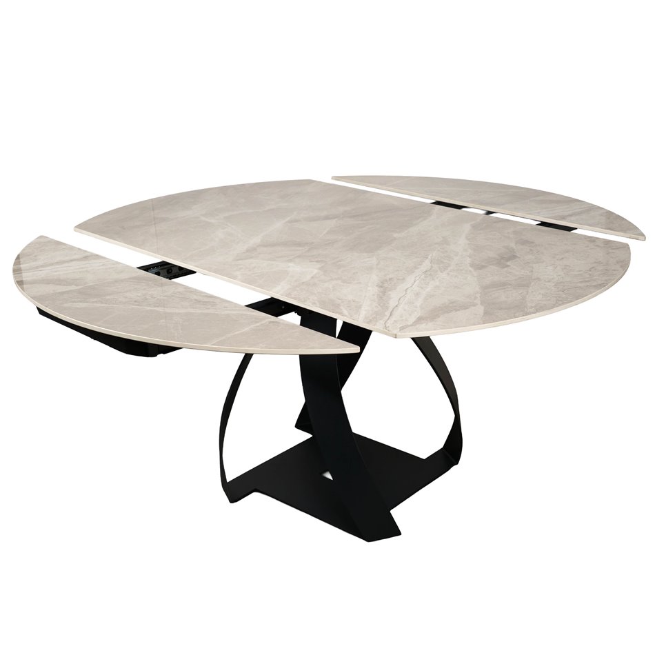 Pikendatav söögilaud Raine C6, pöörlev, paagutatud kivi/metall, 90-150x150cm H75cm
