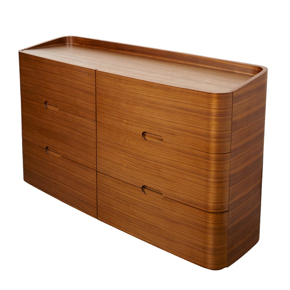 Six drawers dresser Raften 6, walnut veneer/MDF, H84x140x45cm