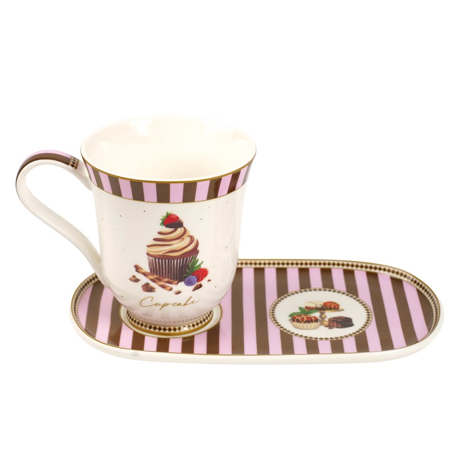 Portselanist kruus alustassiga kinkekarbis, 350ml, H10x21x13cm
