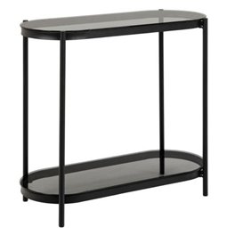 Konsool Ayonne, ovaalne, must/hall, metall/klaas, H76x86x35cm