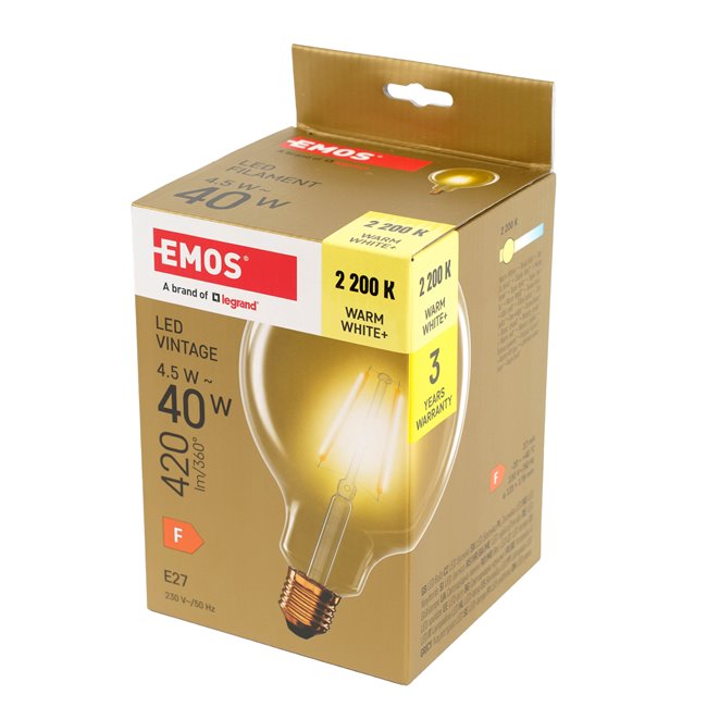 LED pirn soe valge, E27 4.5W, 420lm, 2200K, H17.8x12.5x12.5cm