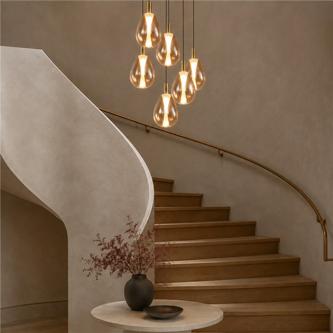Pendant lamp Rigonda amber CP6, H27-180x45x45cm, LED 32.4W, 3000K, 4374lm