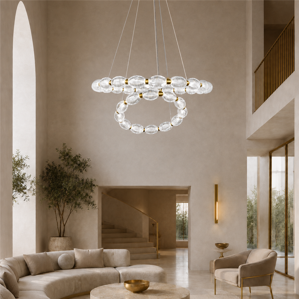 Pendant lamp Sailly, transparent/brass color, D78cm, LED 79W, 3000K/4000K/6000K, 4345lm