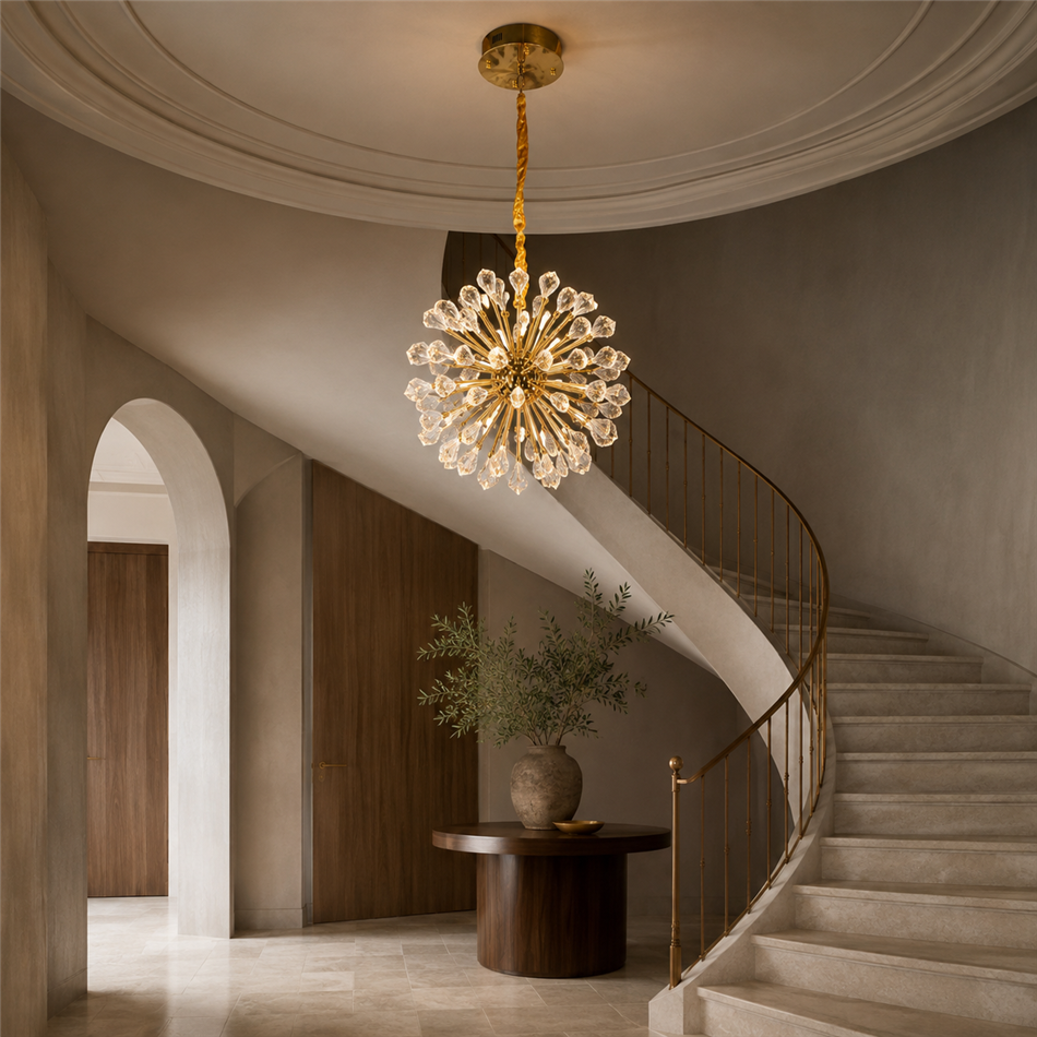 Pendant lamp Jallais, transparent/gold color, D60cm, LED 128W, 3000K, 7040lm