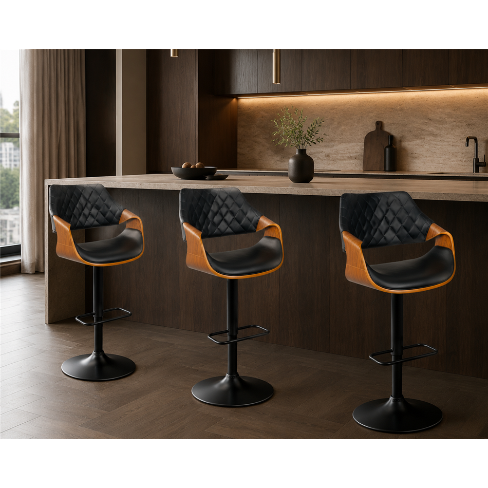 Baaritool Sandhaugt black 031, 360 kraadi pööratav, pähkli värv/must, H96-118x54x54cm, istumisosa kõrgus 62-84cm