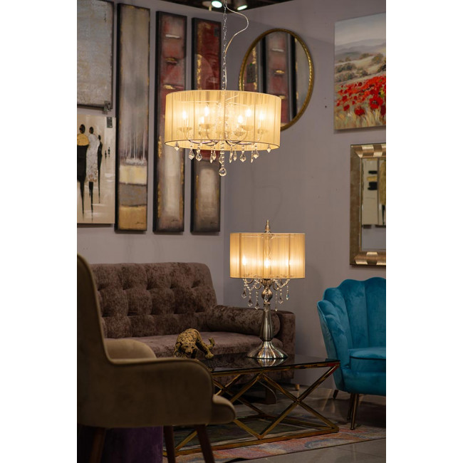 Pendant lamp MARI, cream colour, H58-130cm, Ø-60cm E14 6x40W