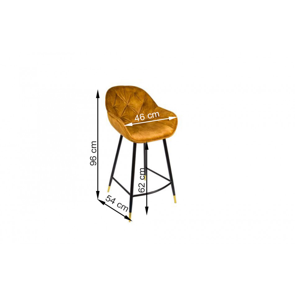 Bar chair Salorino, velvet, golden, 96x48x54cm, seat height 62cm