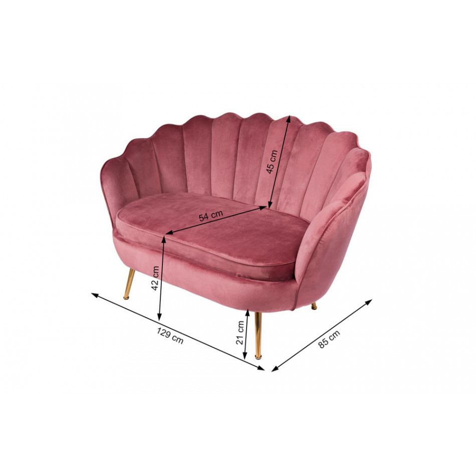 Puhketool  Shell, 2-kohaline, roosa, H85x129x85cm, istumisosa kõrgus 43cm