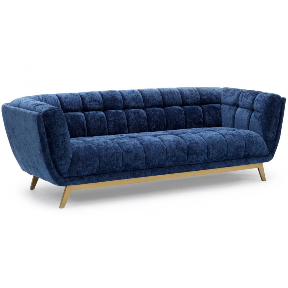 Диван Haris, 3-местный, синий, бархат, 218x89x74cm, высота сиденья 43cm