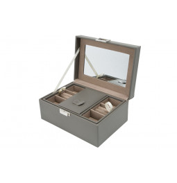 Jewellery box Tramoti, grey PU/ beige, 21x15x10cm