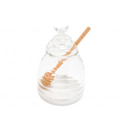 Honey jar with spoon, glass,  D10 x 14cm