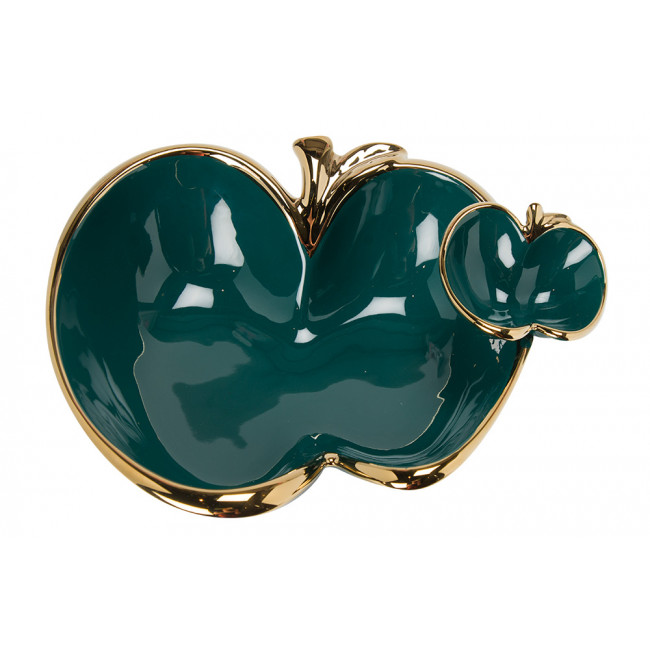 Decorative bowl Two apples, green/gold, 27x23.5x8cm