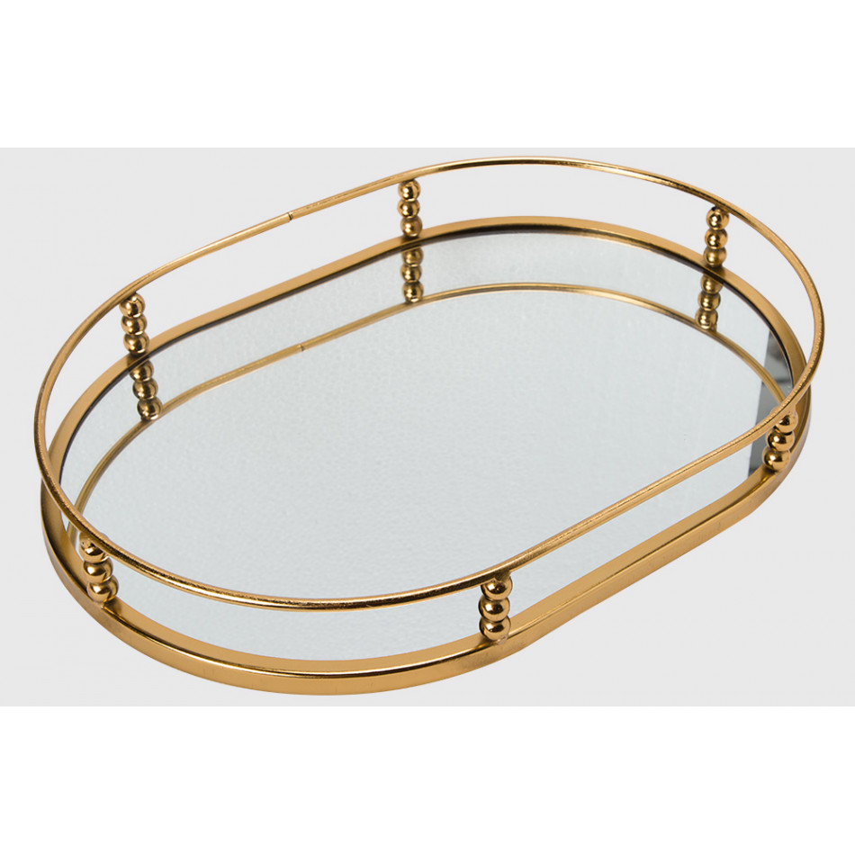 Tray with mirror Garden L, golden, 35x25x5cm