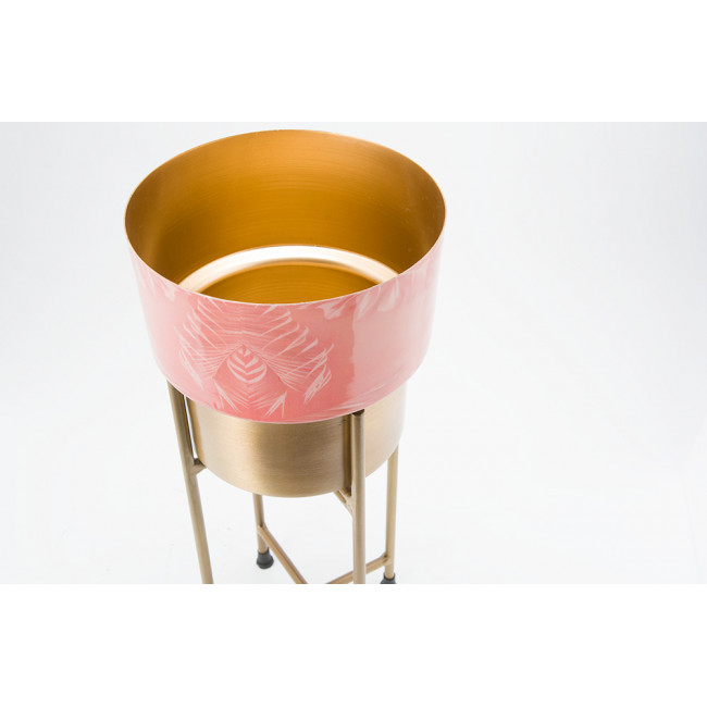 Pot on stand Lille, brass antique, printing/ clear enamel16x