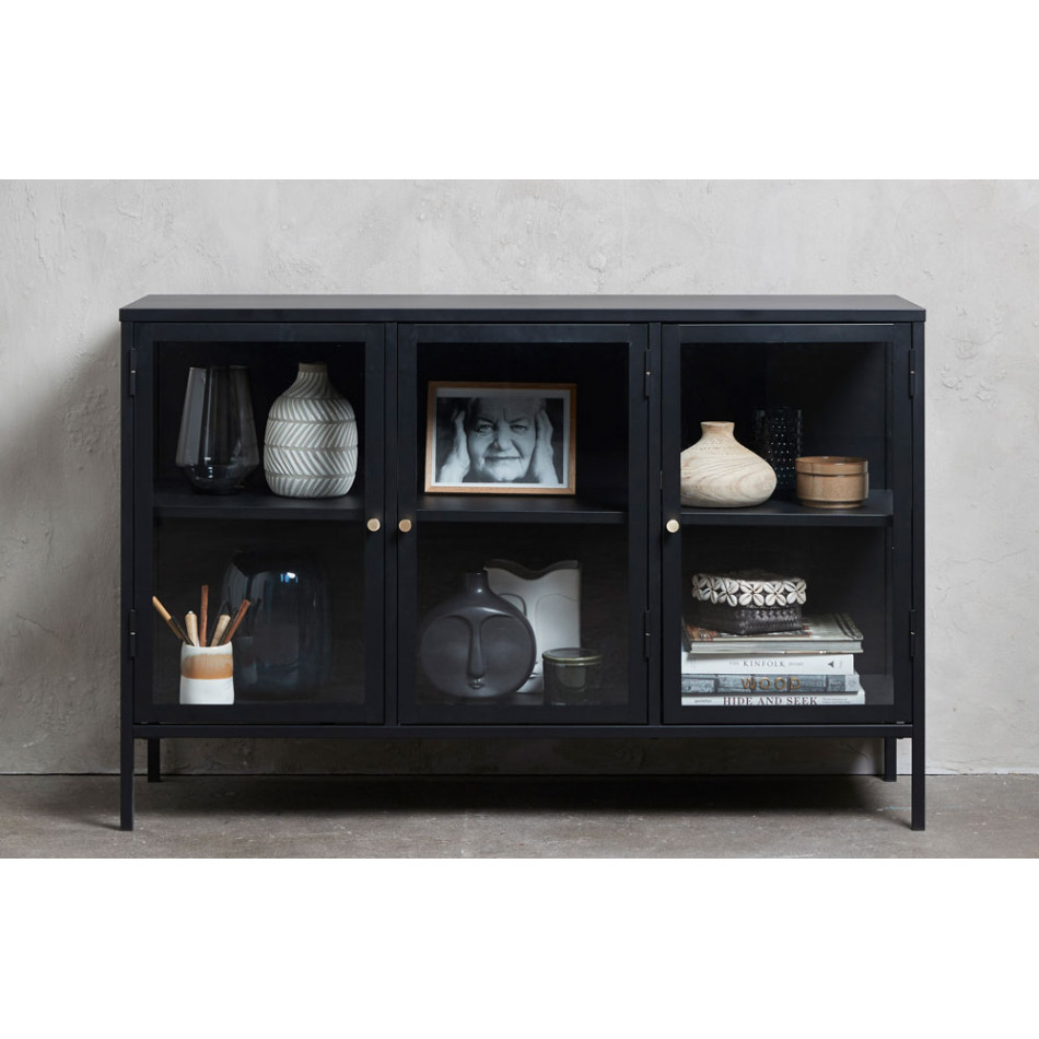 Metal sideboard Carmel 3 sections, black,H85x132x41cm 