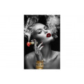 Glass picture Smoking beauty with red lips, 80x120cm
