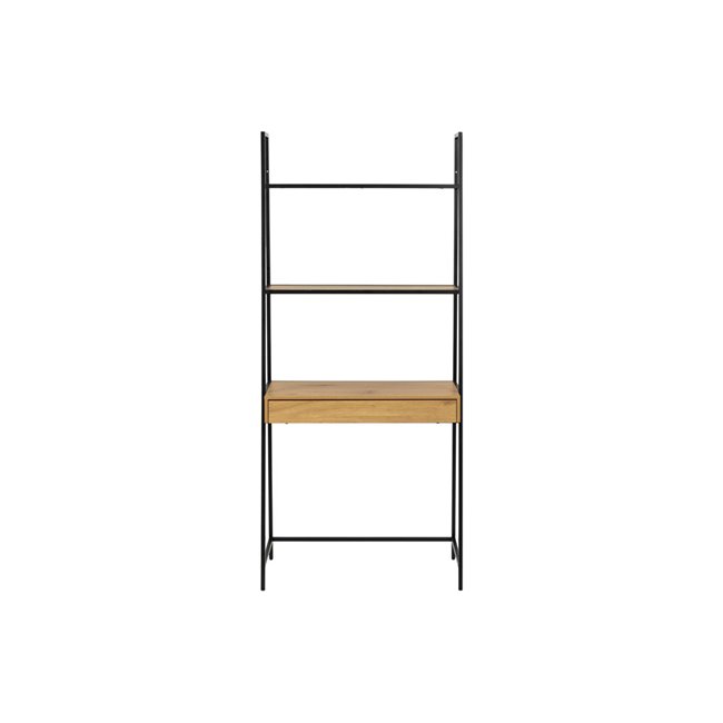 Bookcase Seaford w 1 drawer, oak/black frame, 77x36x174.5cm