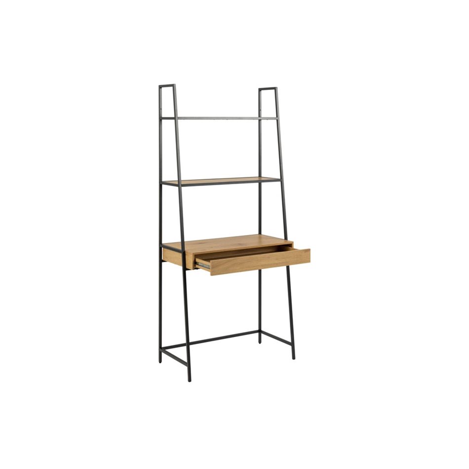 Bookcase Seaford w 1 drawer, oak/black frame, 77x36x174.5cm