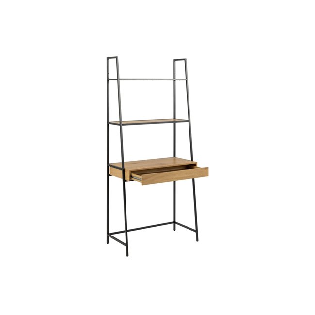 Bookcase Seaford w 1 drawer, oak/black frame, 77x36x174.5cm