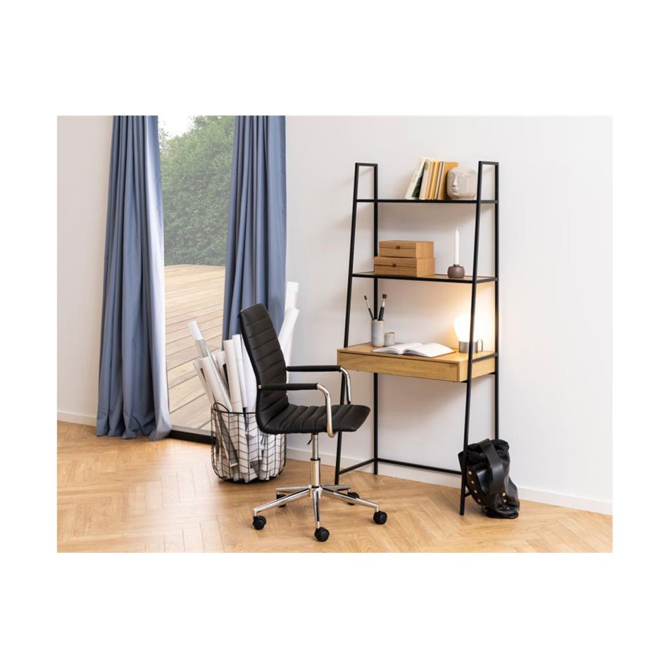 Bookcase Seaford w 1 drawer, oak/black frame, 77x36x174.5cm