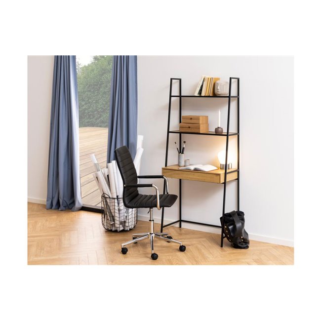 Bookcase Seaford w 1 drawer, oak/black frame, 77x36x174.5cm