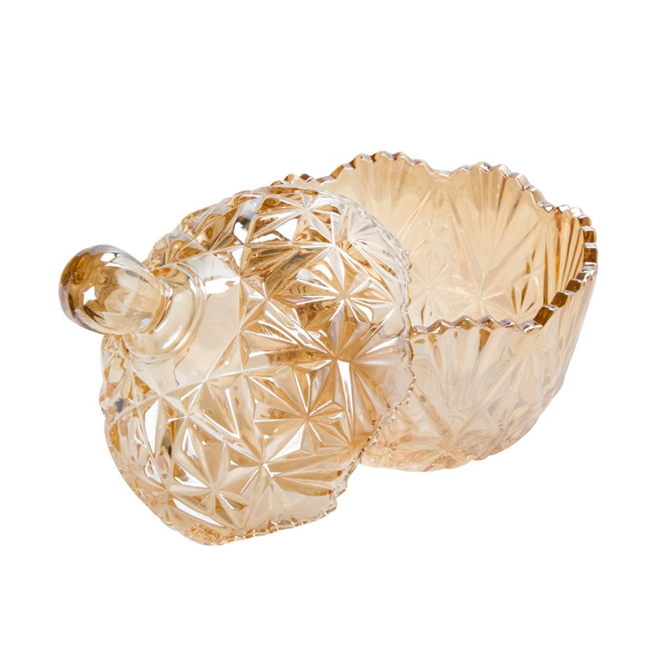 Candy jar with lid, amber glass, D13x19cm