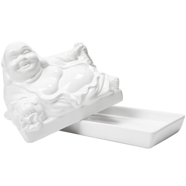 Butter dish Buddha, white, ceramic, 17x14cm
